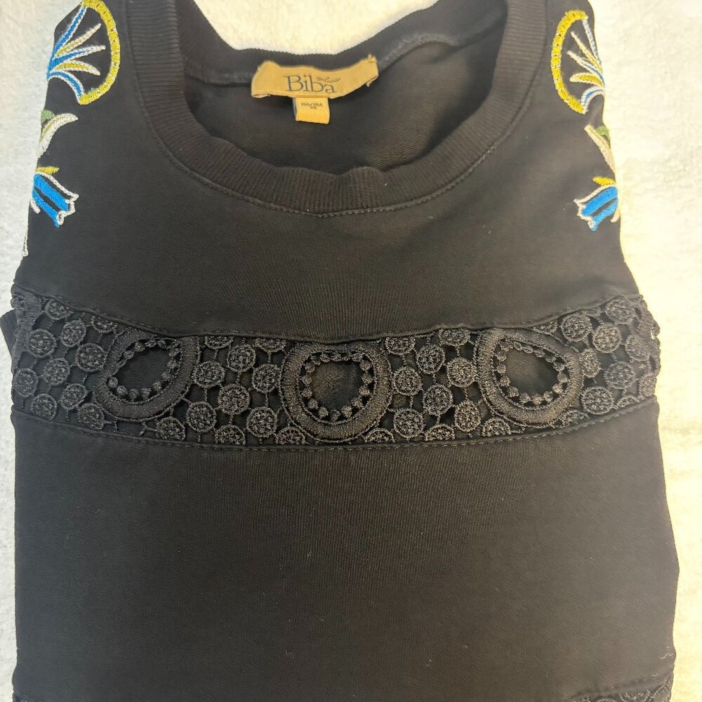 Biba Black Embroidered Sweatshirt Lace Panel Floral | Women’s M